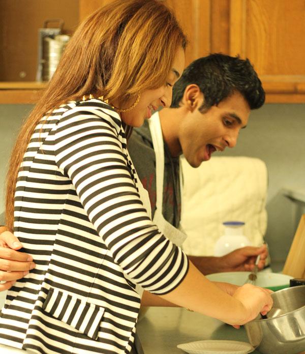 Seniors Brianna Bass and Uzain Khan work together in the Culinary II classroom