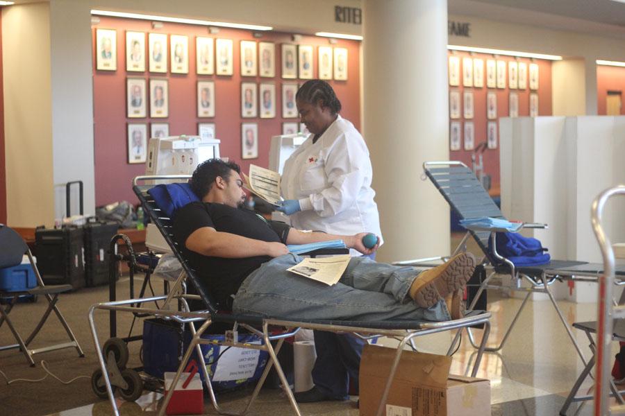Senior Austin Rivers donates double white cells during Ritenours annual blood drive  