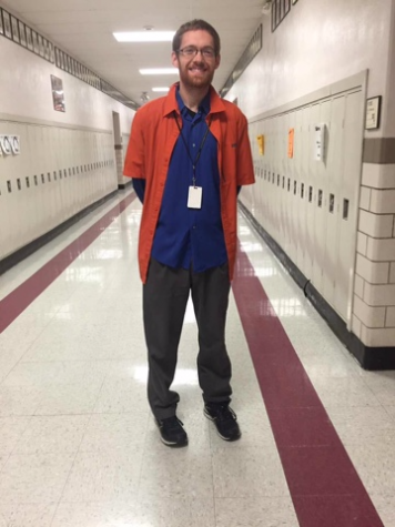 Ritenour teacher Kevin Daniels wears Spiller's favorite college colors.