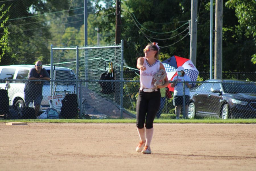 Junior Liz Dobbs warms up in preparation of playing University City. 