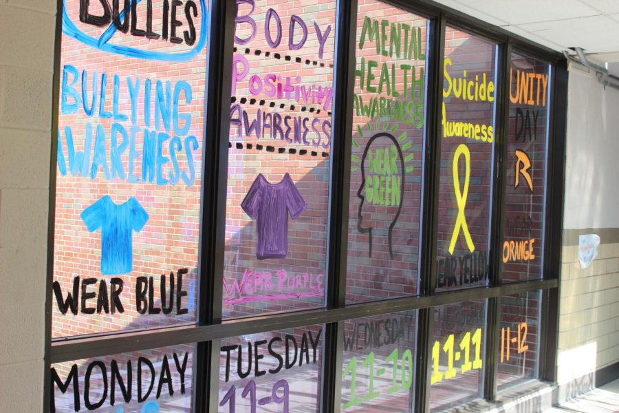 The breezeway has been painted with information about each day of Awareness Week. 